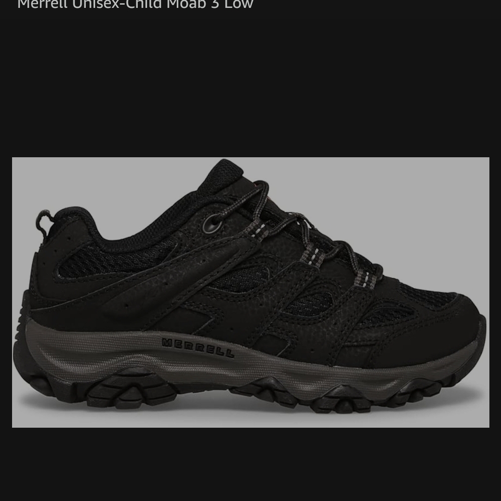Merrell Black Hiking Shoe Moab 3 Kids Size 3.5